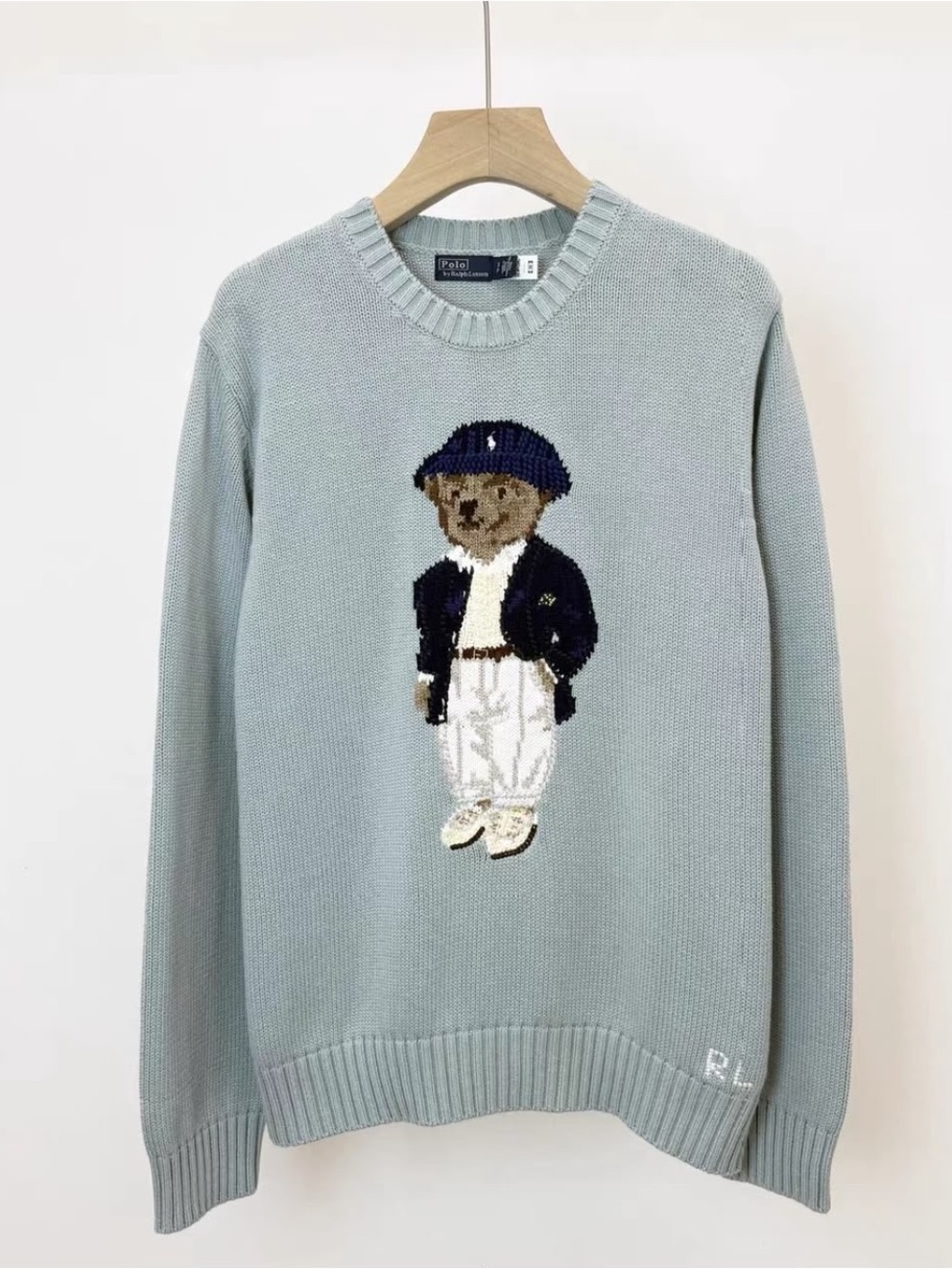Ralph Lauren Light Blue Polo Bear Knit Sweater